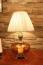 3 way　テーブルランプ　++oval amber glass & cotton shade++