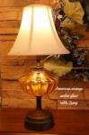 【LED球付き】アンバーグラス　テーブルランプ　american vintage